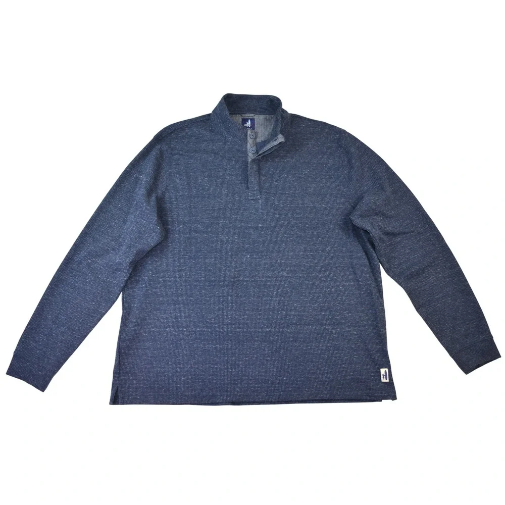 Johnnie-O Mens XL Blue Heathered Mock Neck 3-Button Pullover Long Sleeve Shirt